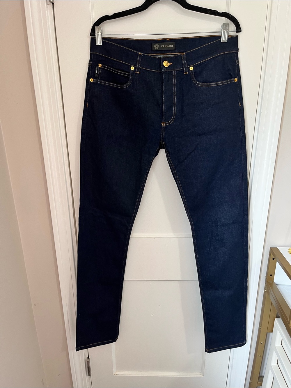 Versace Taylor Fit Men’s Slim Straight Jeans with Gold Hardware